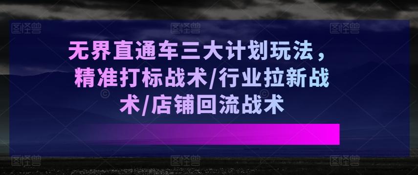 无界直通车三大计划玩法，精准打标战术/行业拉新战术/店铺回流战术-优优云网创
