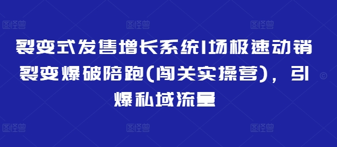 裂变式发售增长系统1场极速动销裂变爆破陪跑(闯关实操营)，引爆私域流量-优优云网创