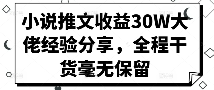 小说推文收益30W大佬经验分享，全程干货毫无保留-优优云网创